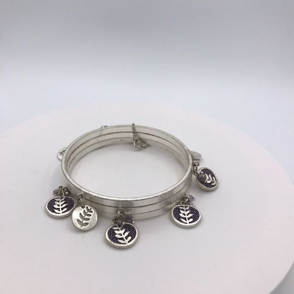 Sigrid Olsen Silver Tone Charm Bracelets Set of 3 Bangles Leaf Chain - Picture 4 of 11